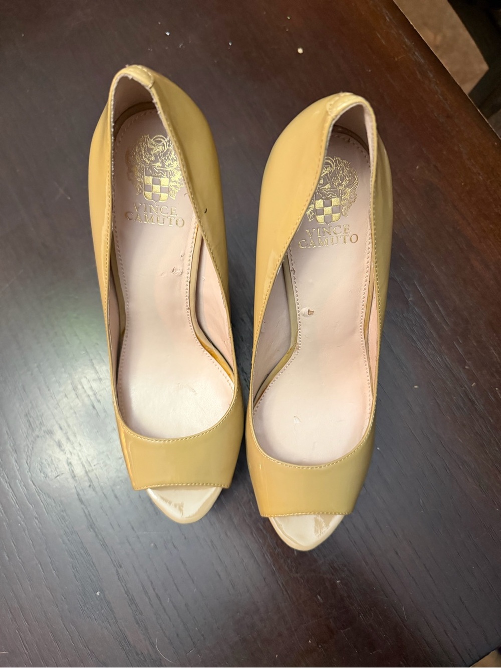 Vince Camuto Mustard Yellow Leather Pointed-Toe Pumps